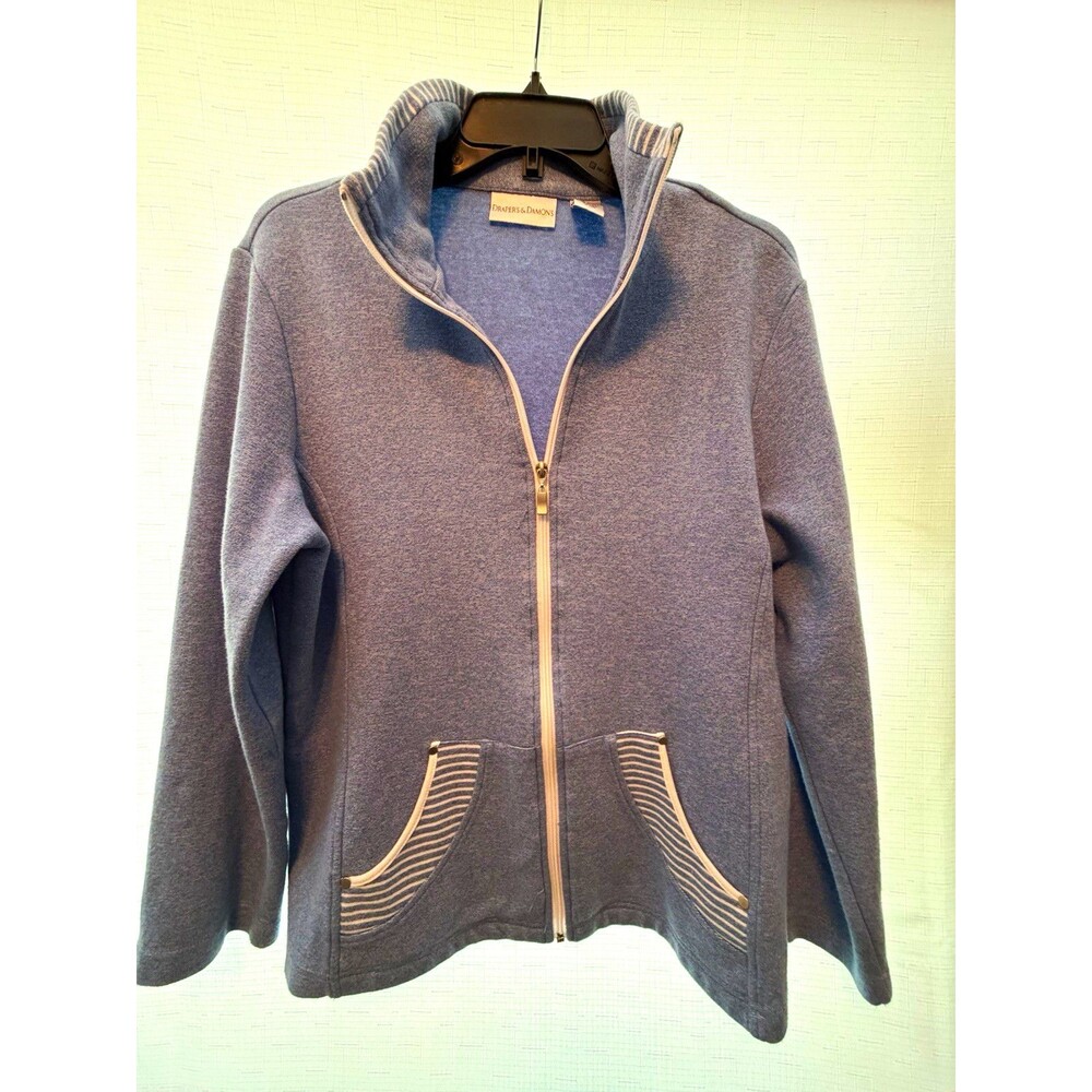 Draper's & Damon's Blue Solid Knit Mock Neck Full Zip Sweater Jacket L